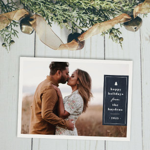 Carte de Noël photo en bois rustique bleu