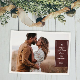 Carte de Noël photo en bois rustique rouge
