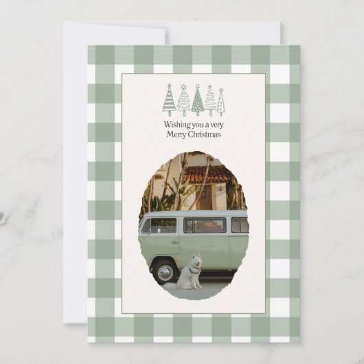 Carte de Noël photo en gingham vert (Devant)