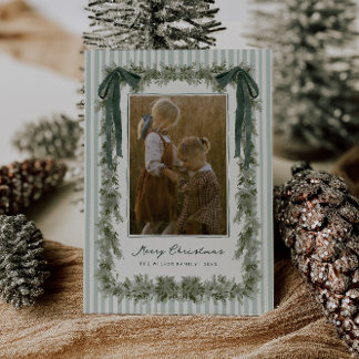 Carte de Noël photo en velours vert avec ruban et