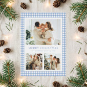 Carte de Noël photo en vichy bleu