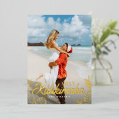 Carte de Noël photo feuille d'or tropical Mele Kal (Debout devant)