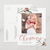 Carte de Noël Photo Fleurs de Cerisier Rouges Aqua (Devant / Derrière)