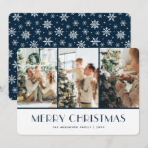 Carte de Noël photo Flocons de neige bleus et blan
