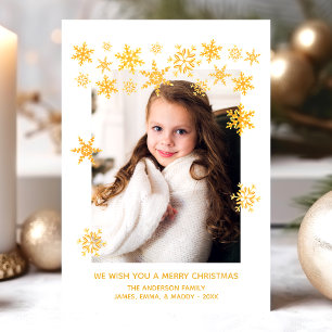Carte de Noël photo Flocons de neige dorés Noël