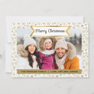 Carte de Noël photo flocons de neige or blanc