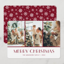 Carte de Noël photo Flocons de neige rouges et bla