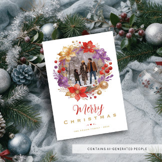 Carte de Noël Photo Florale Aquarelle Vibrante TMF
