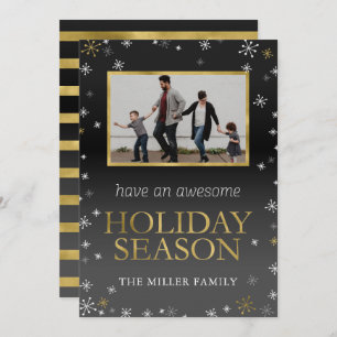 Carte de Noël photo Gold et Black Snowflakes