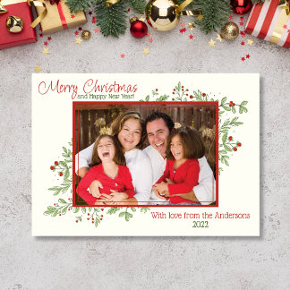 Carte de Noël photo Holly Berries et feuille