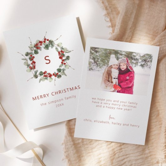 Carte de Noël photo initiale de famille élégante