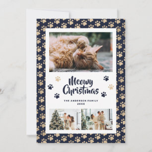 Carte de Noël Photo Meowy Blue Gold Paws