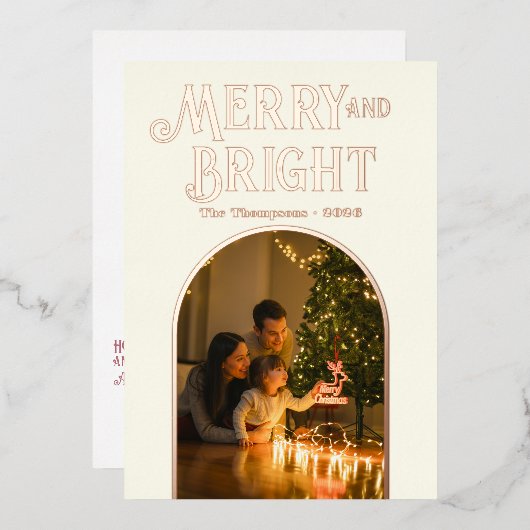 Carte de Noël photo moderne ivoire et or rose (Recto/Verso)