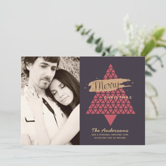 Carte de Noël photo moderne - Mauve Rose géométriq (Debout devant)