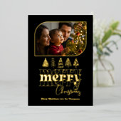 Carte de Noël photo moderne rétro noir et or (Debout devant)