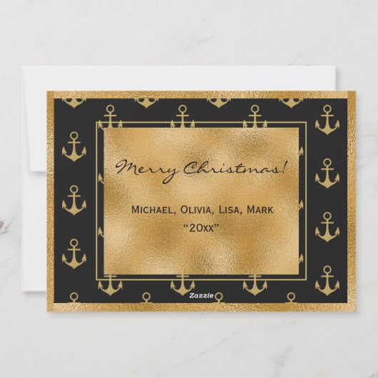 Carte de Noël photo nautique avec ancres en or (Dos)