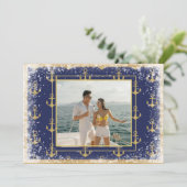 Carte de Noël photo nautique or bleu Xmas (Debout devant)