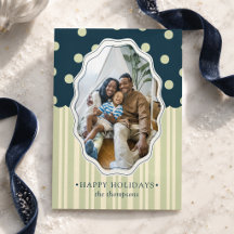 Carte de Noël photo Navy à pois & rayures Sage Pré