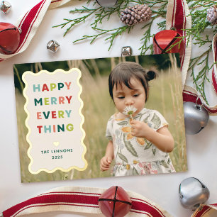 Carte de Noël photo ondulée joyeuse en aluminium I