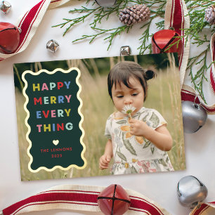 Carte de Noël photo ondulée verte joyeuse en alumi