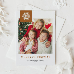 Carte de Noël Photo Orange Brûlé Flocon de Neige F