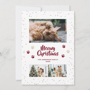 Carte de Noël Photo Paws Neige Rouge Meowy