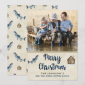 Carte de Noël photo pêche cabane au bord du lac (Devant / Derrière)