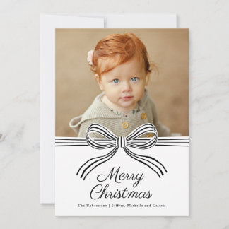 Carte de Noël photo plate avec nœud noir et blanc