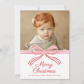 Carte de Noël photo plate avec ruban rouge et blan