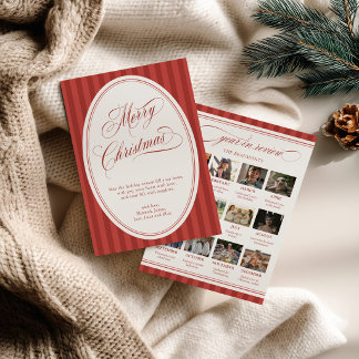 Carte de Noël photo rayée rouge Bilan de l'année