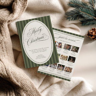 Carte de Noël photo rayée verte Bilan de l'année