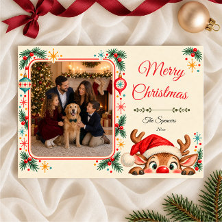 Carte de Noël photo Renne Retro Peekaboo
