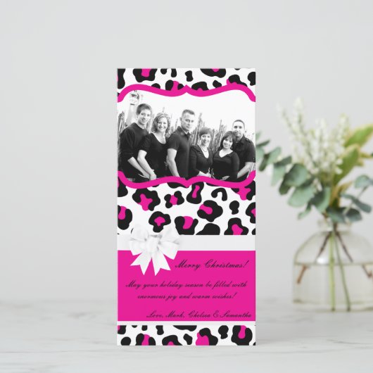 Carte de Noël photo rose chaud et noir 4x8 (Debout devant)