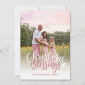 Carte de Noël photo rose mauve et blanc (Devant)