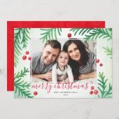 Carte de Noël photo | Rouge classique et vert (Devant / Derrière)