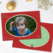 Carte de Noël photo rouge et vert menthe festonnée