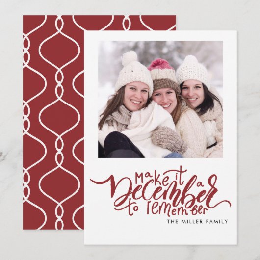 Carte de Noël photo rouge typographique (Devant / Derrière)