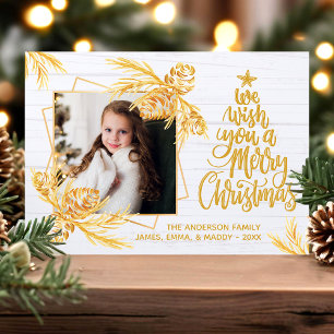 Carte de Noël photo rustique en bois de pin doré
