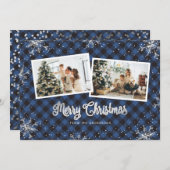 Carte de Noël photo Silver Plaid Bleu (Devant / Derrière)
