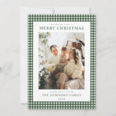 Carte de Noël photo vert forêt Gingham (Devant)