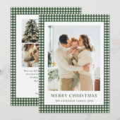 Carte de Noël photo vert forêt Gingham (Devant / Derrière)