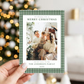 Carte de Noël photo vert forêt Gingham