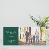 Carte de Noël photo verte avec monogramme rustique (Debout devant)