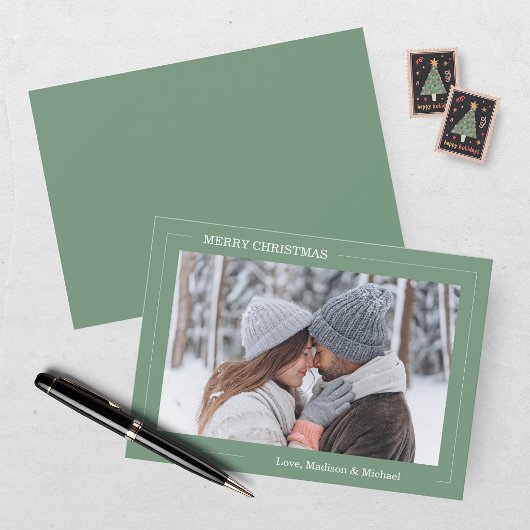 Carte de Noël photo verte moderne