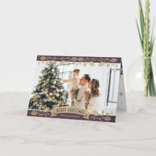 Carte de Noël photographique botanique or violet