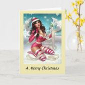 Carte de Noël - Pin-up fille (Fleur jaune)