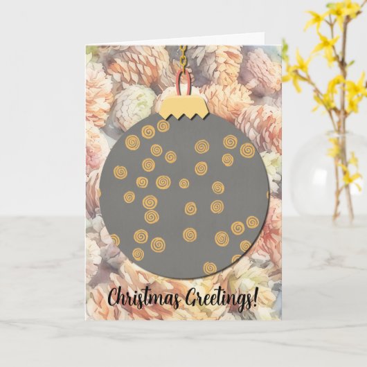 Carte de Noël Pinecones et Décor (Fleur jaune)