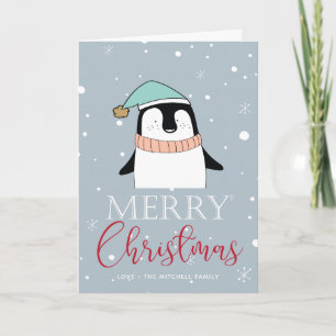 Carte de Noël Pingouin Cute style dessin