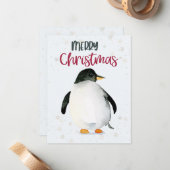 Carte de Noël Pingouin Watercolor (Devant/Arrière en situation)