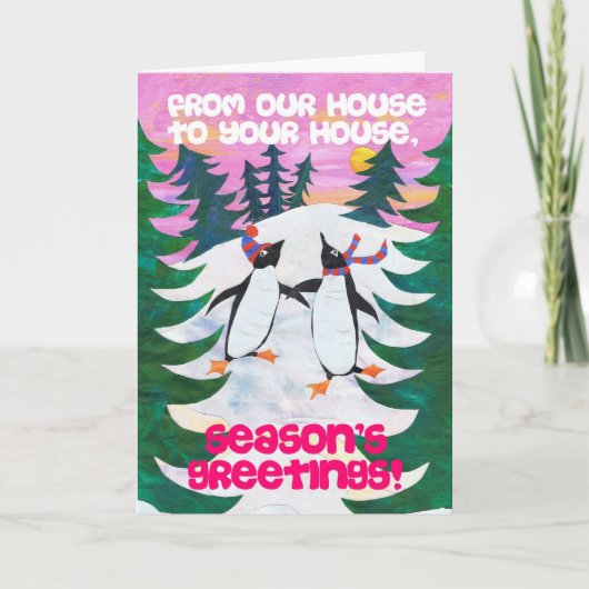 Carte de Noël - Pingouins de patinage (Devant)